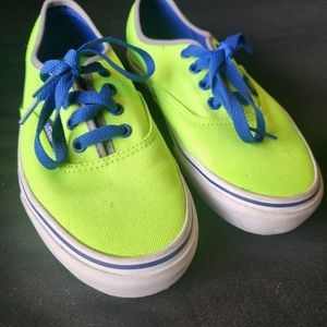 Vans Authentic Brite Neon Green with Blue Laces Women's Size 7.5